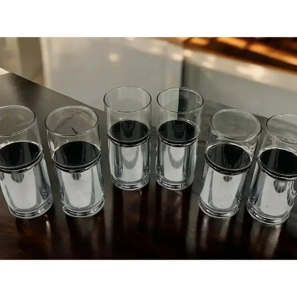 MCM Atomic Age 1950s Crystal and Chrome Highball Glasses w Cork Insulationn. - Picture 2 of 8